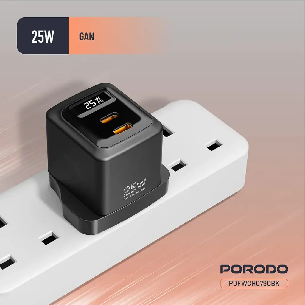 Porodo GaN 25W Dual USB-C Wall Charger With Type-C to Type-C Cable 3