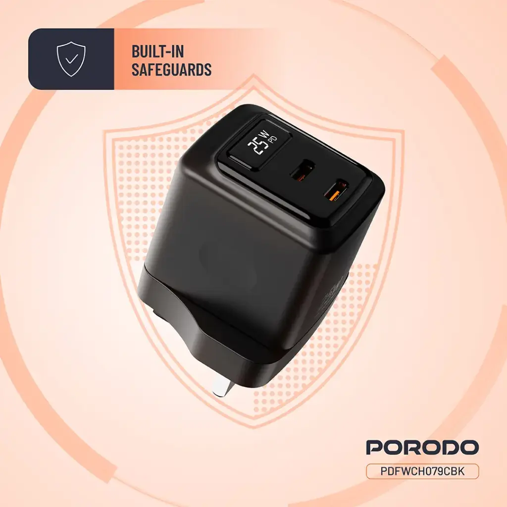 Porodo GaN 25W Dual USB-C Wall Charger With Type-C to Type-C Cable 4