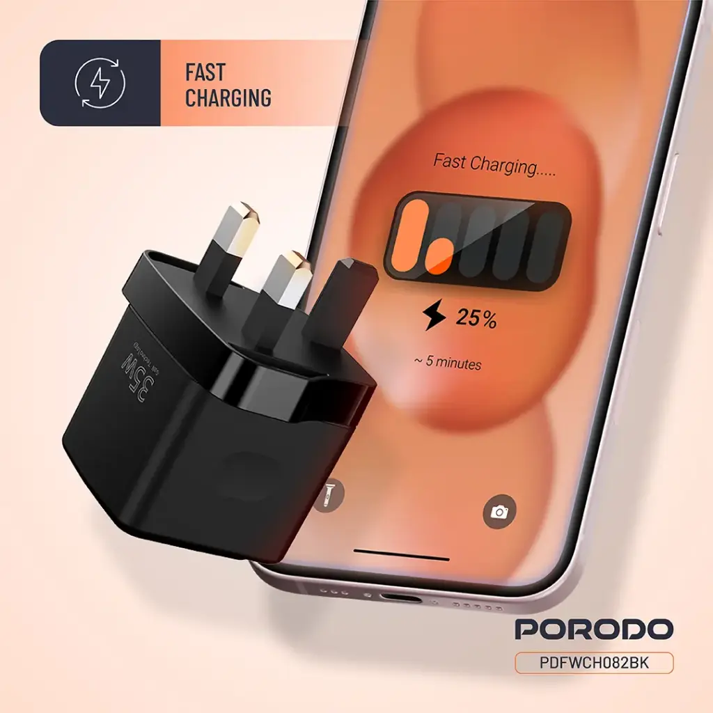 Porodo GaN 35W Dual Port Wall Charger with Power Display 5