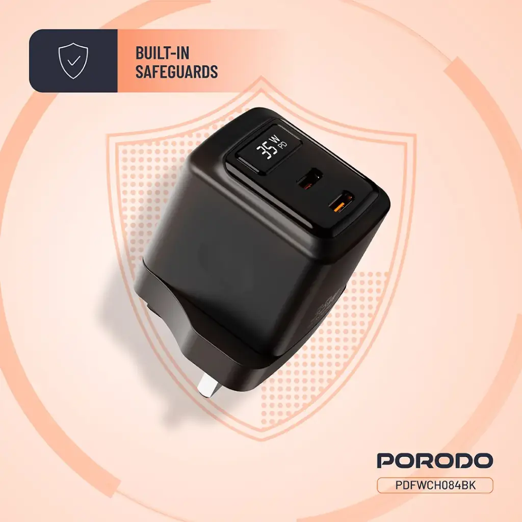 Porodo GaN 35W Dual USB-C Wall Charger with Power Display 4