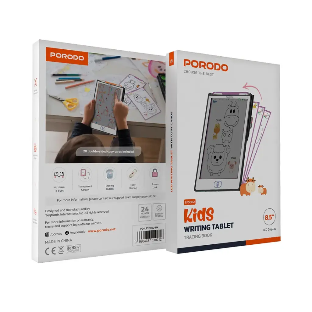 Porodo Kids Drawing Pad with Tracing Cards & Stylus 2