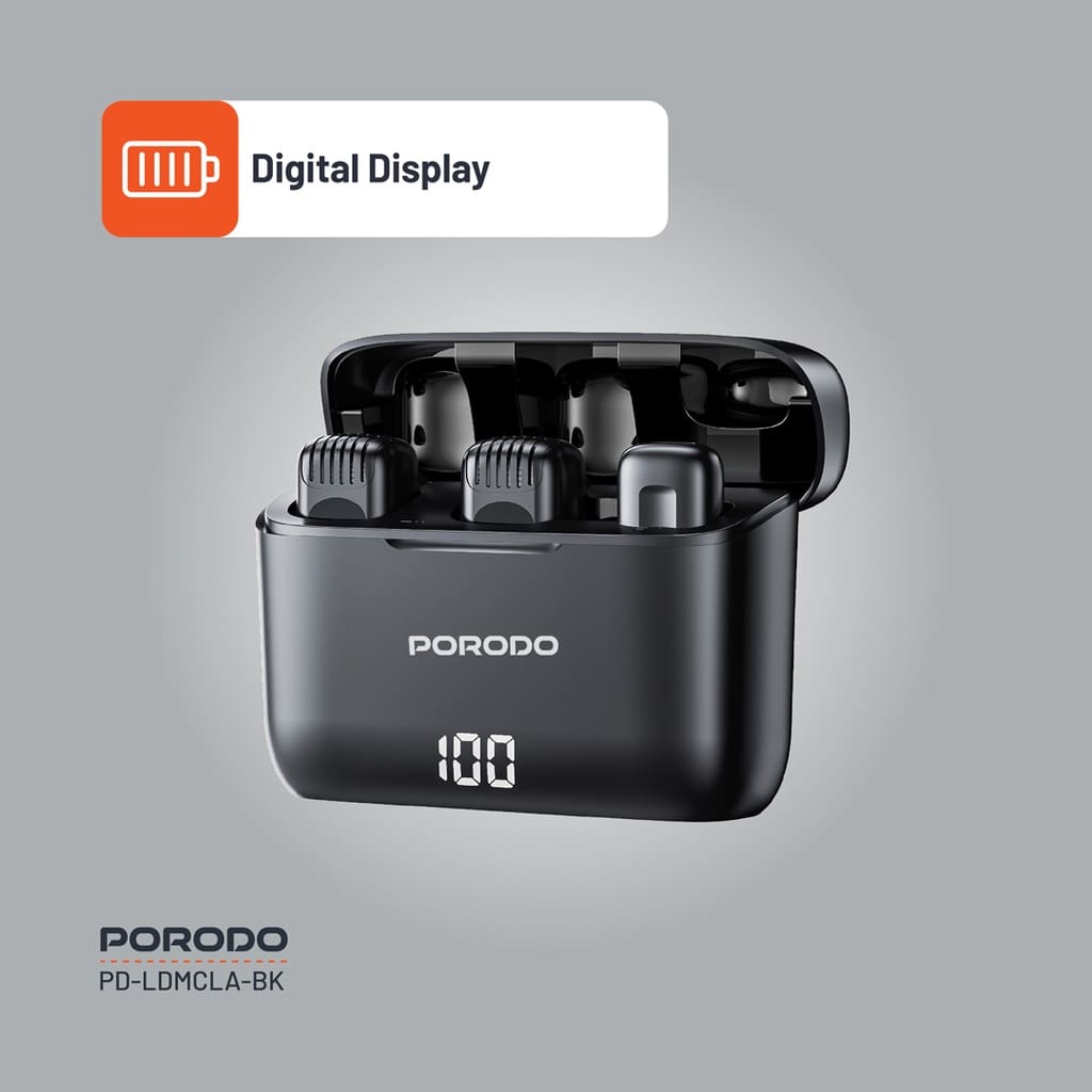 Porodo Lavalier Double Microphone with Charging Case 2