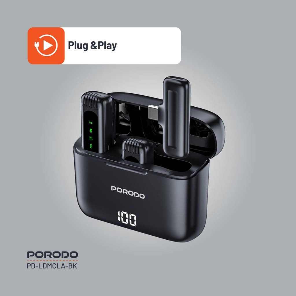 Porodo Lavalier Double Microphone with Charging Case 4