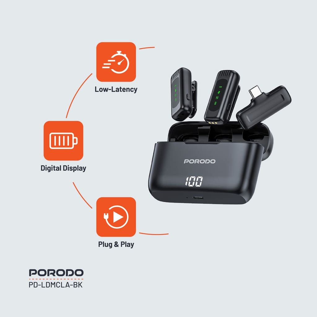 Porodo Lavalier Double Microphone with Charging Case 5