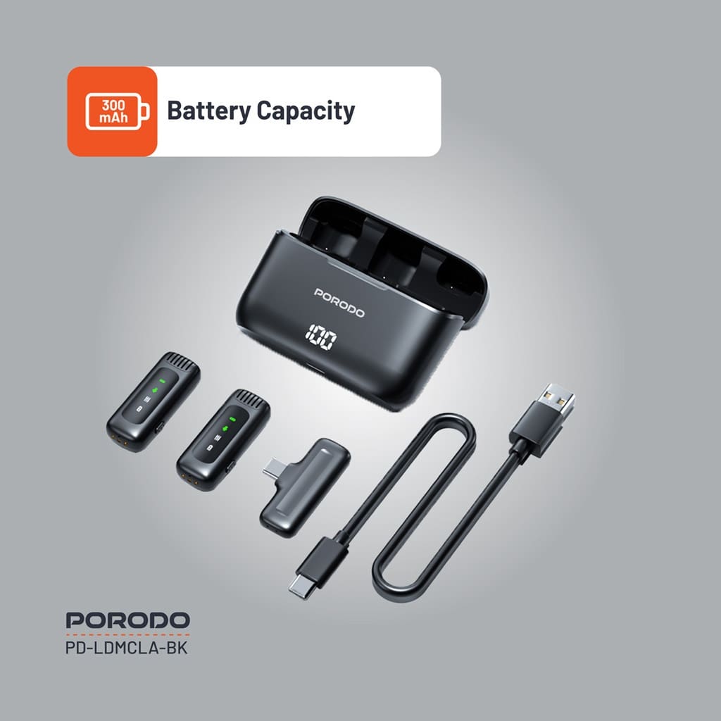 Porodo Lavalier Double Microphone with Charging Case 6