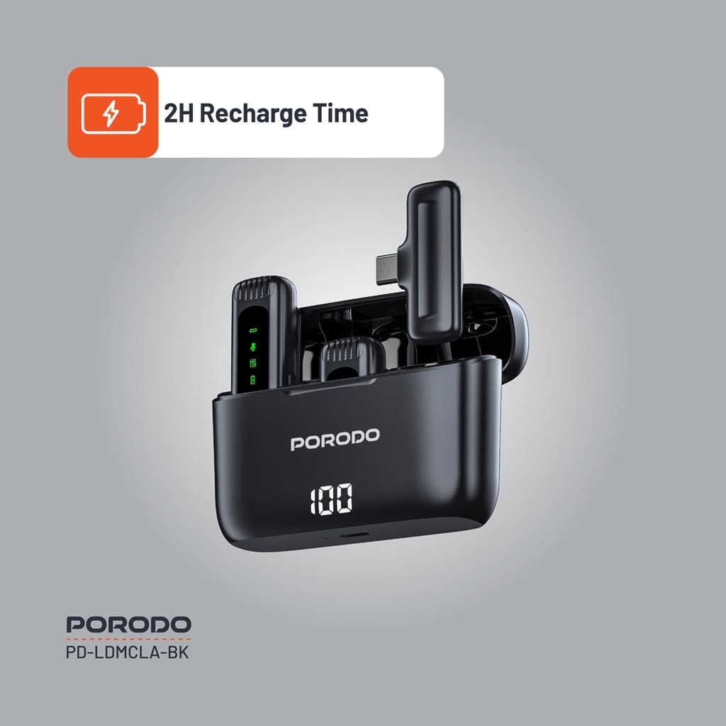 Porodo Lavalier Double Microphone with Charging Case 7