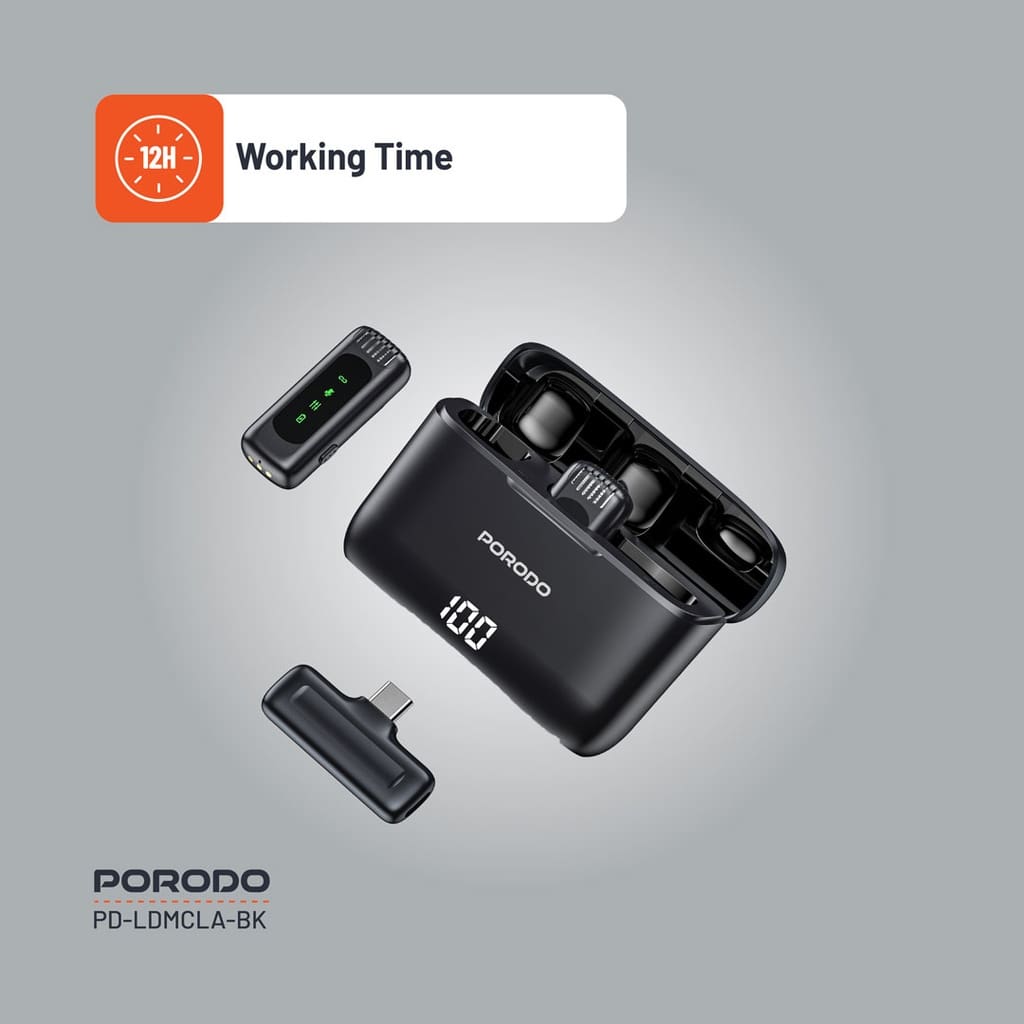 Porodo Lavalier Double Microphone with Charging Case 8