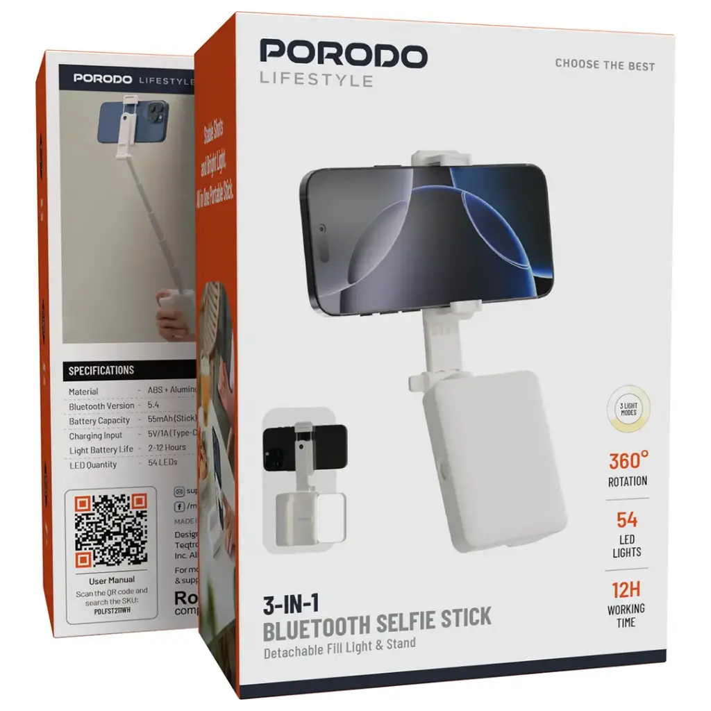 Porodo Lifestyle 3-In-1 Bluetooth Selfie Stick 5