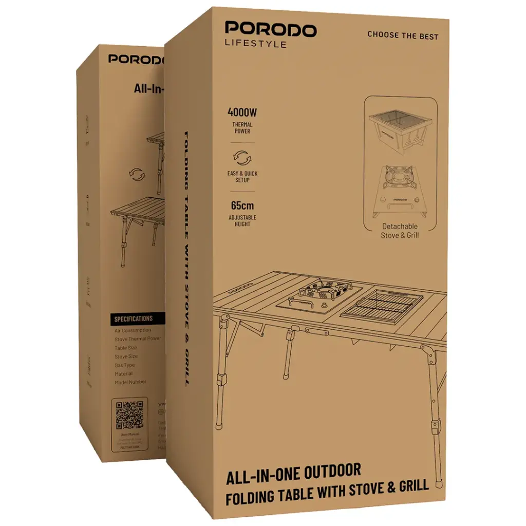 Porodo Lifestyle All-In-One Outdoor Folding Table With Stove &amp; Grill 2