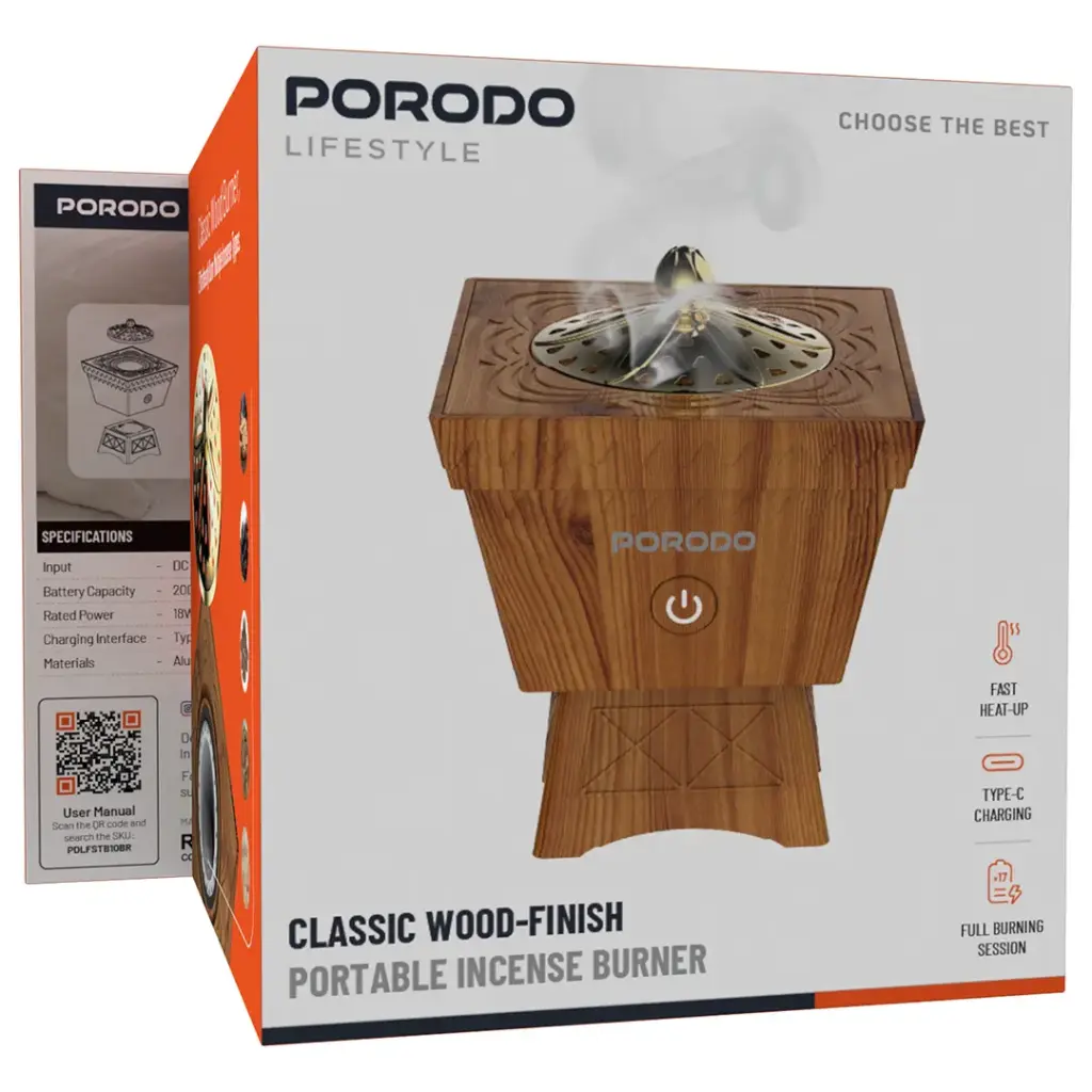 Porodo Lifestyle Classic Wood-Finish Portable Incense Burner 3