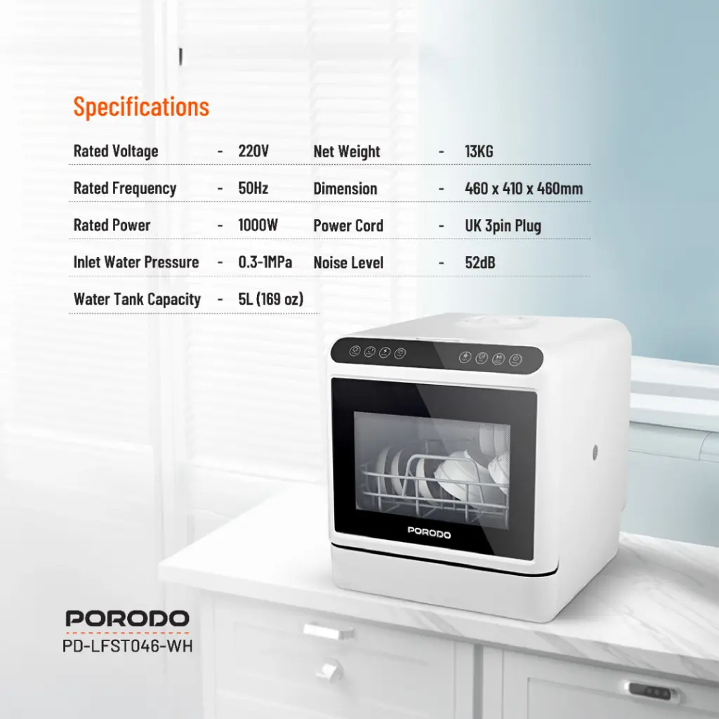Porodo Compact Countertop Dishwasher 8