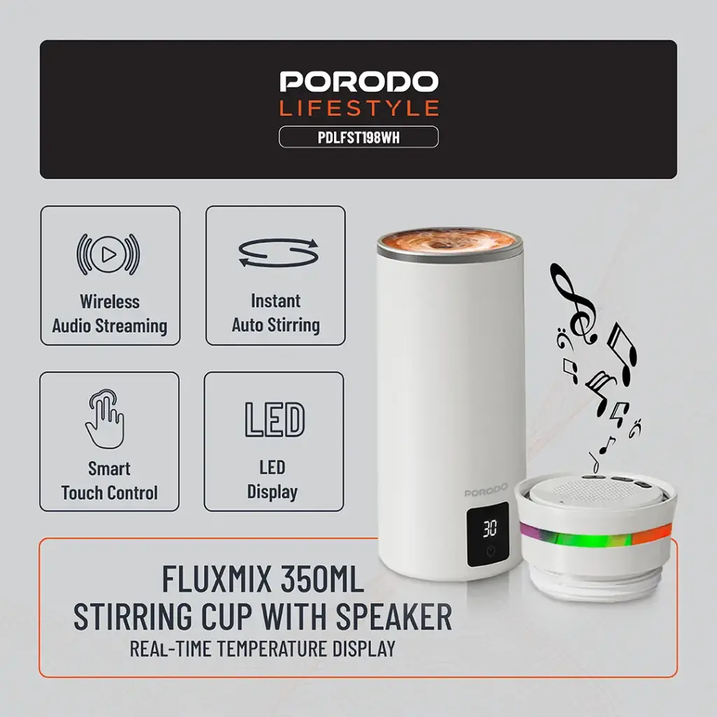 Porodo Lifestyle Fluxmix 350ML Stirring Cup with Speaker 8