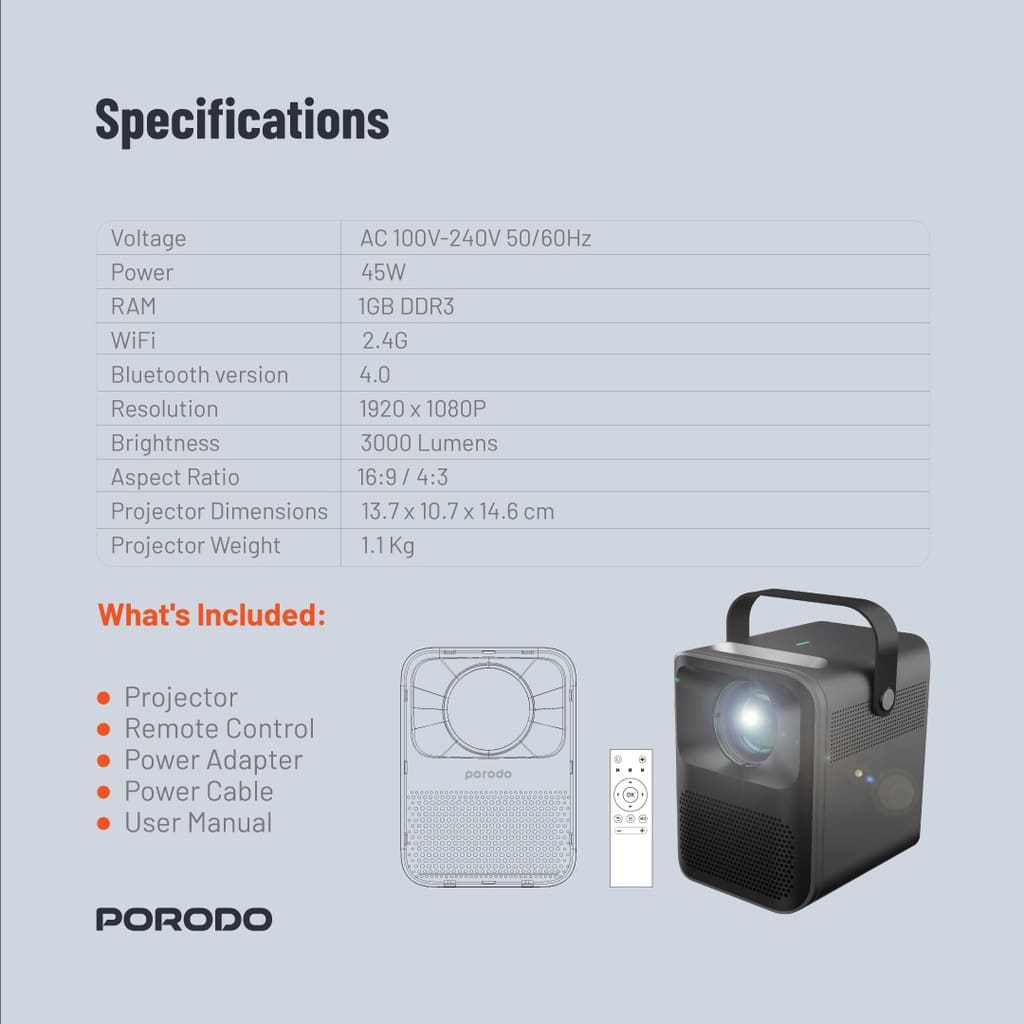Porodo Lifestyle Full HD Portable Projector 2
