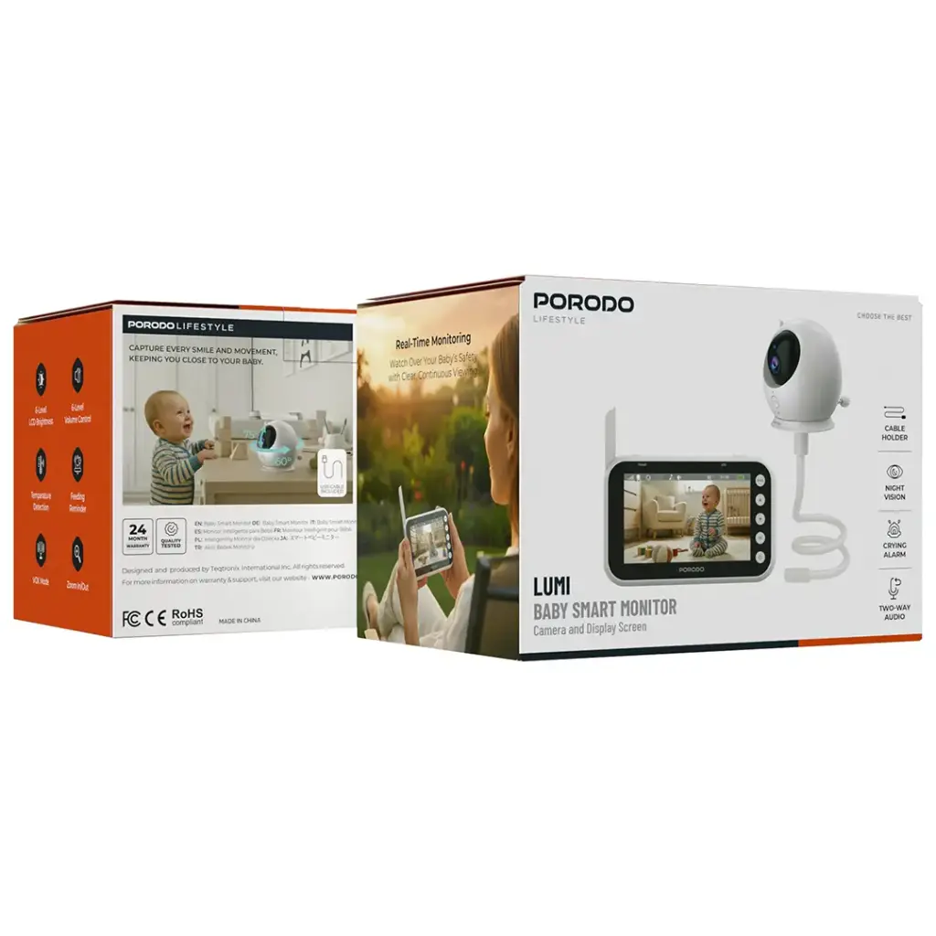 Porodo Wireless Video Baby Monitor with Flexible Mount & Parent Display 4