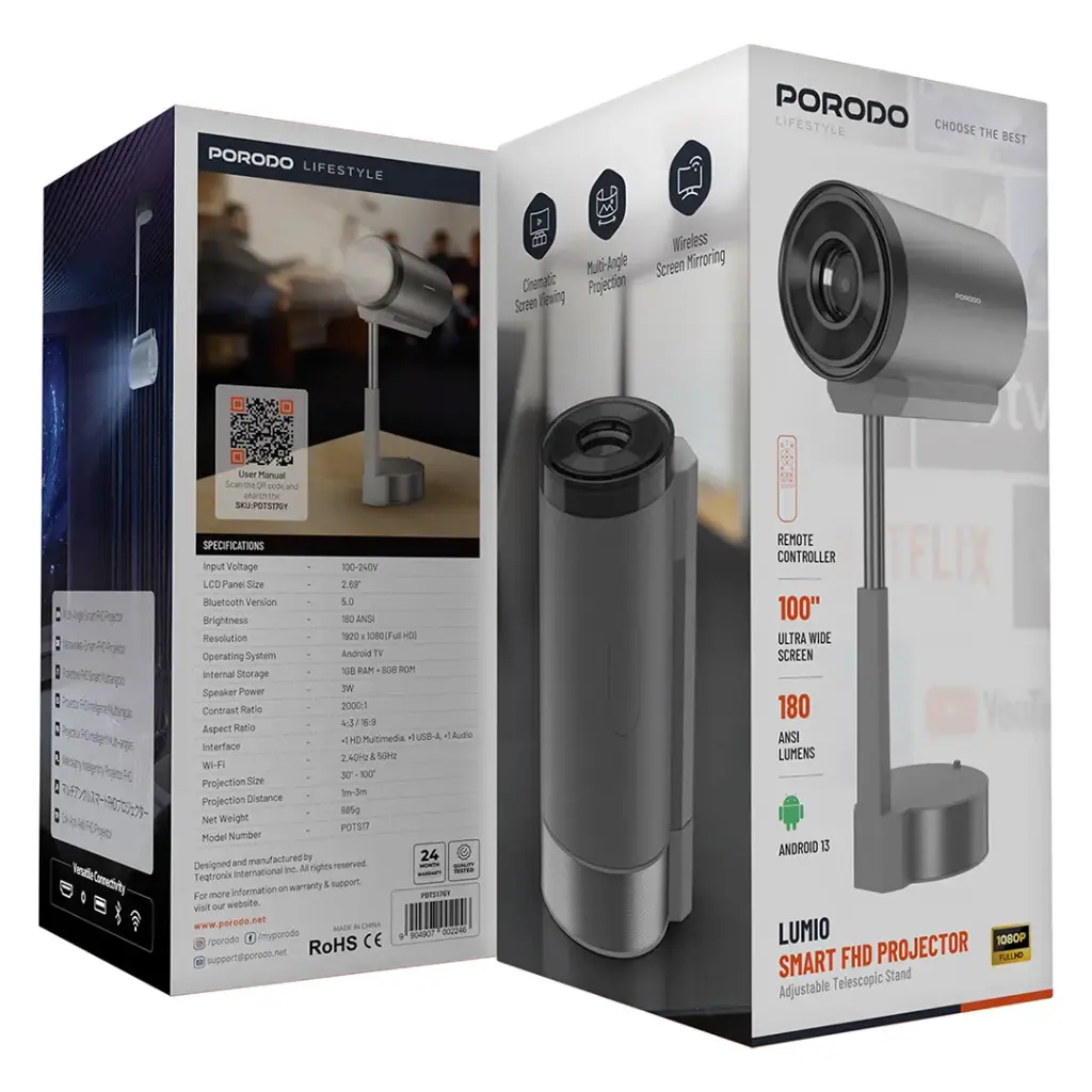 Porodo Lifestyle Lumio Smart FHD Projector 4