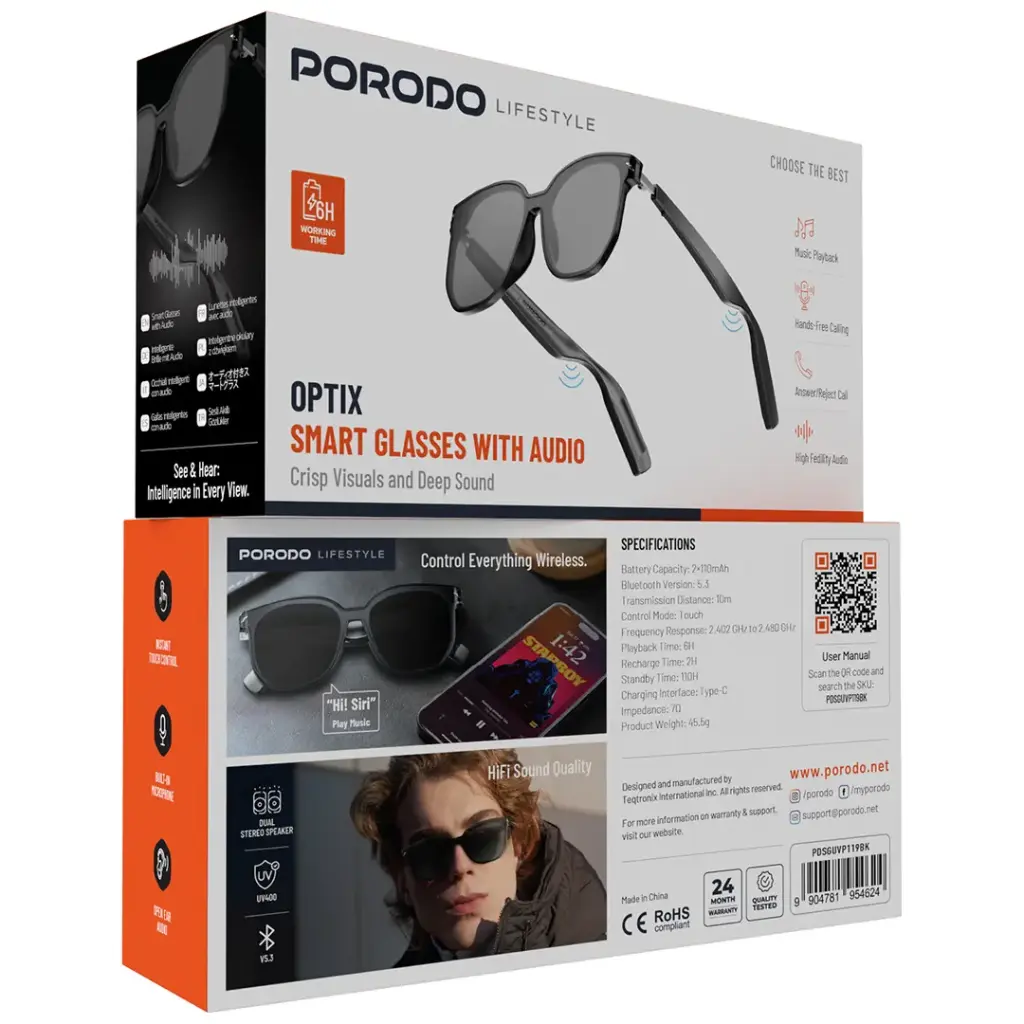 Porodo Smart Audio Sunglasses - Black Frame 3