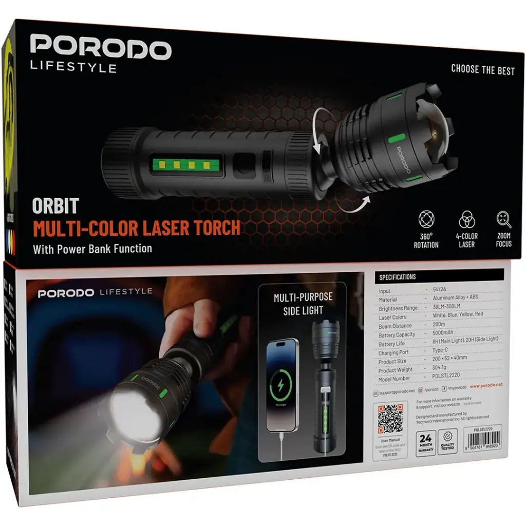 Porodo Lifestyle Orbit Multi-Color Laser Torch with Power Bank 3