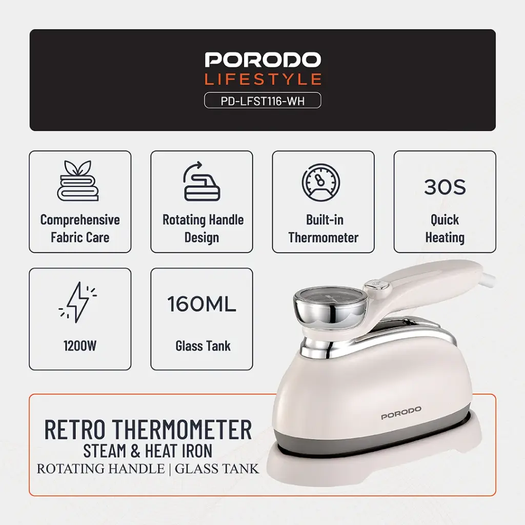 Porodo Lifestyle Retro Thermometer Steam & Heat Iron 8
