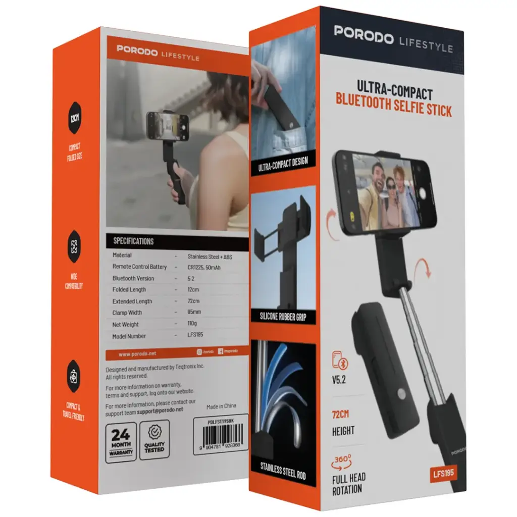 Porodo Lifestyle Ultra-Compact Bluetooth Selfie Stick 3