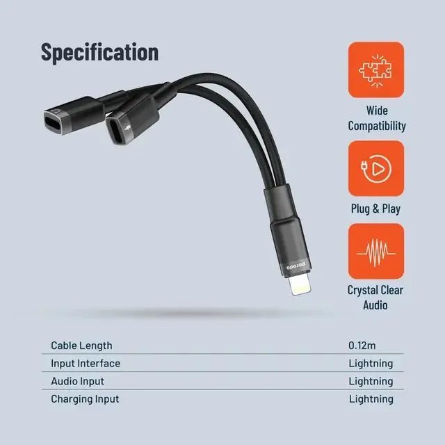 Porodo Lightning Connector Audio & Charge Adapter 0.12m 4
