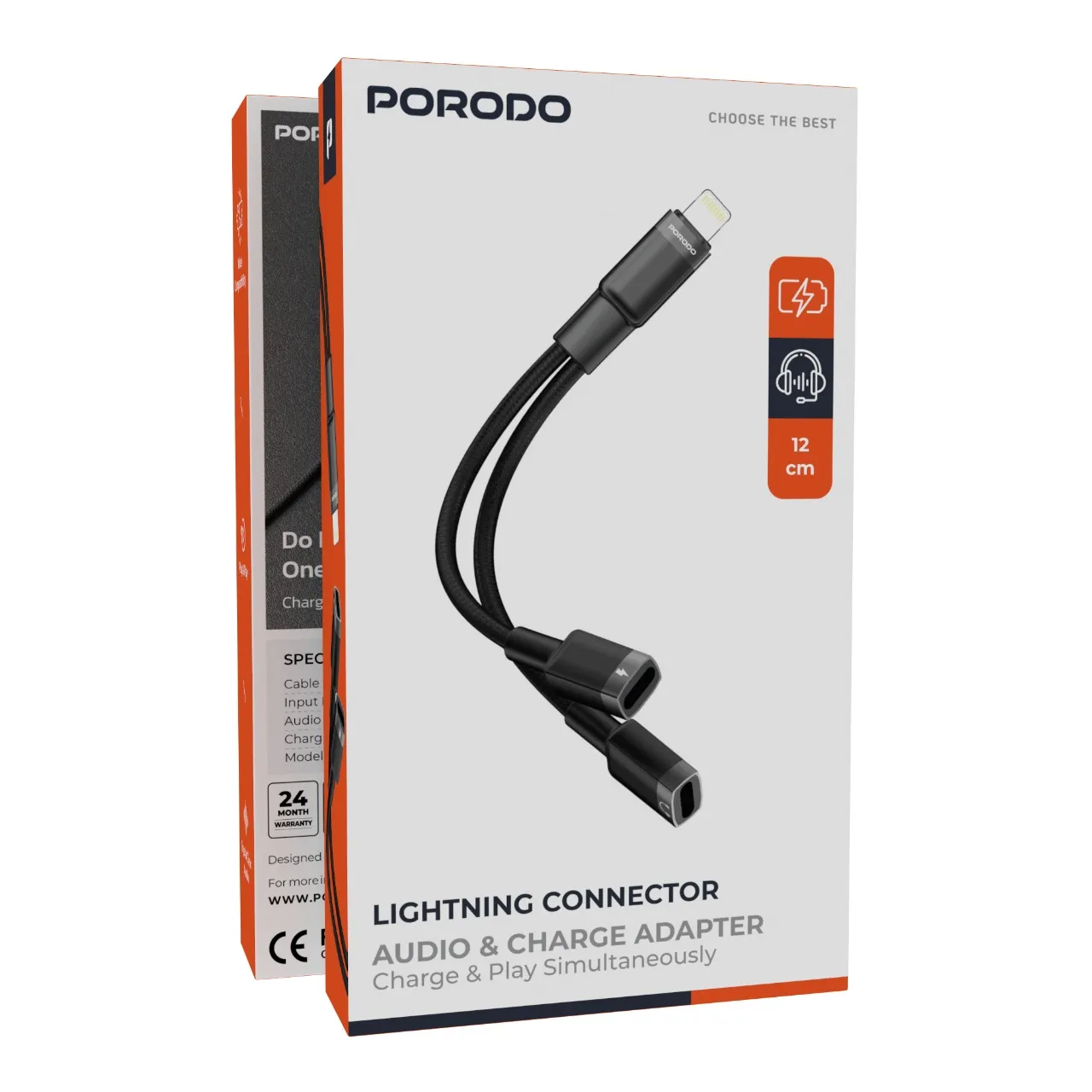Porodo Lightning Connector Audio & Charge Adapter 0.12m 5