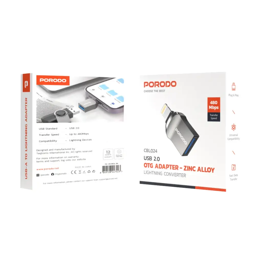 Porodo Lightning OTG Adapter - Zinc Alloy 2