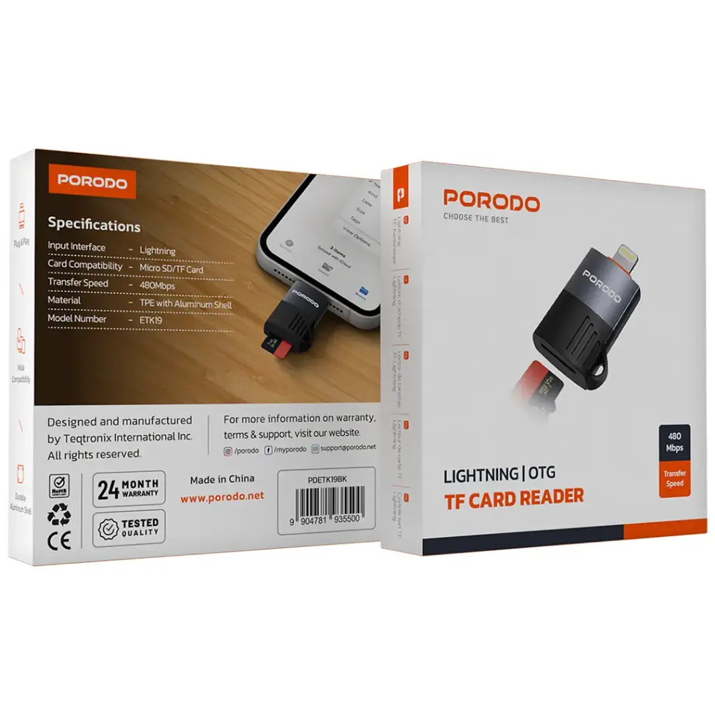 Porodo Lightning OTG TF Card Reader 3