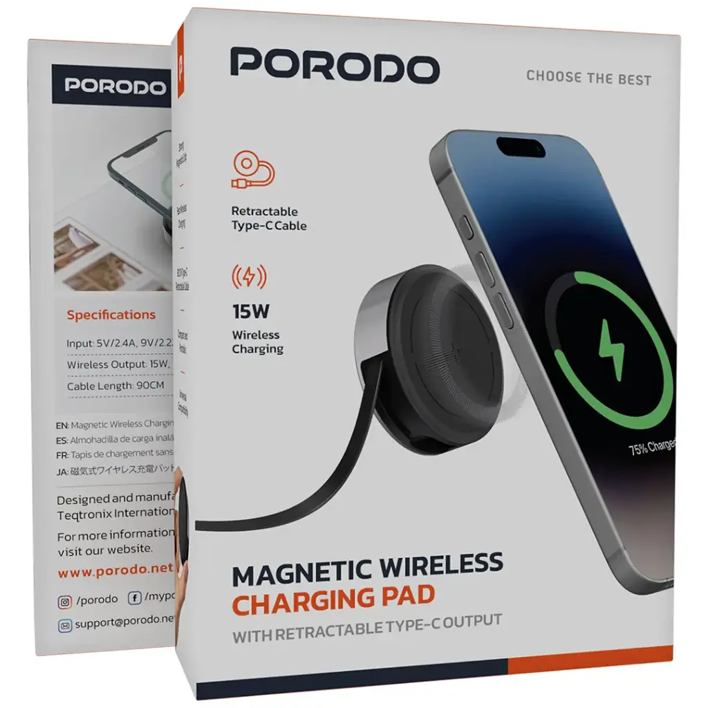 Porodo Magnetic Wireless Charging Pad With Retractable Type-C Output 3