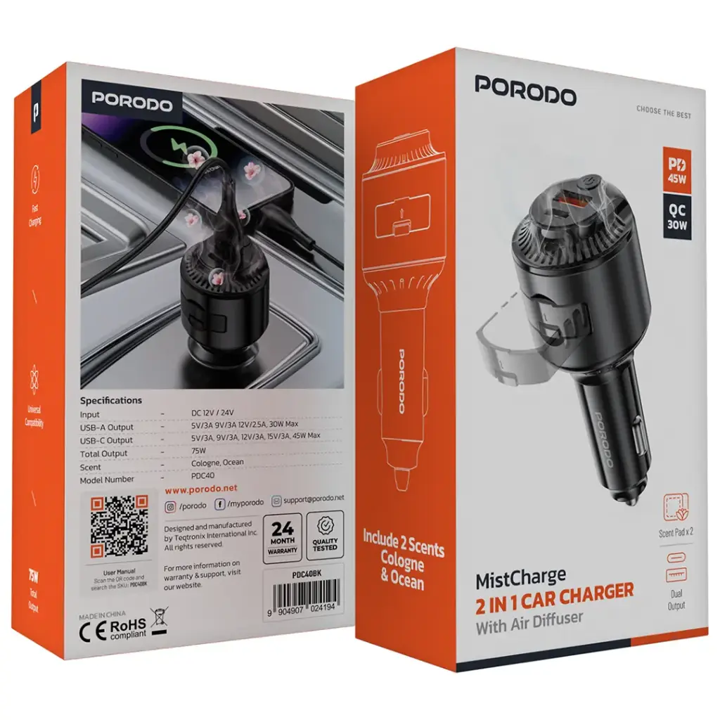 Porodo Mist Charge 2 IN 1 Car Charger 4