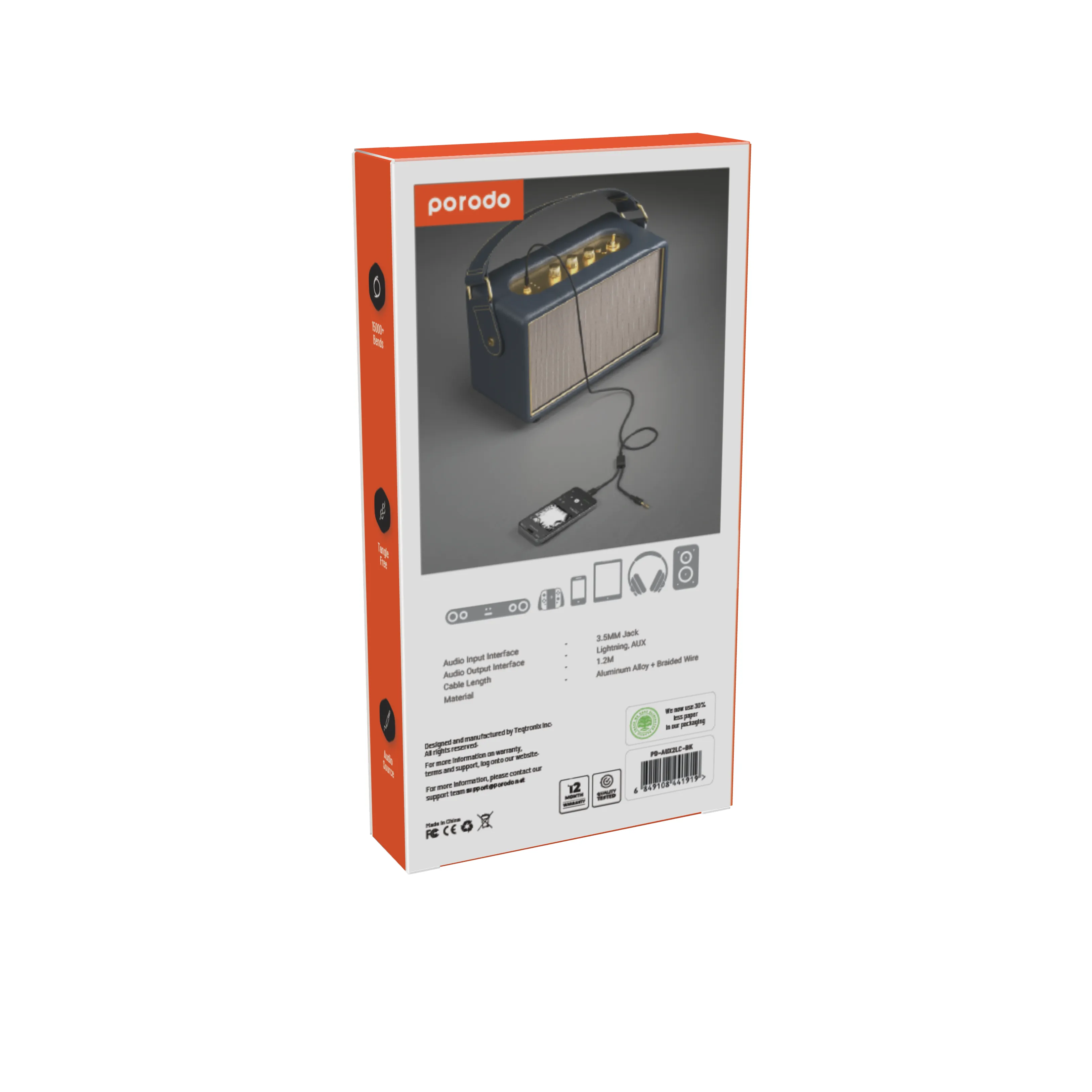 Porodo Multi-Device AUX 3.5mm to Type-C Cable 4ft/1.2m 2