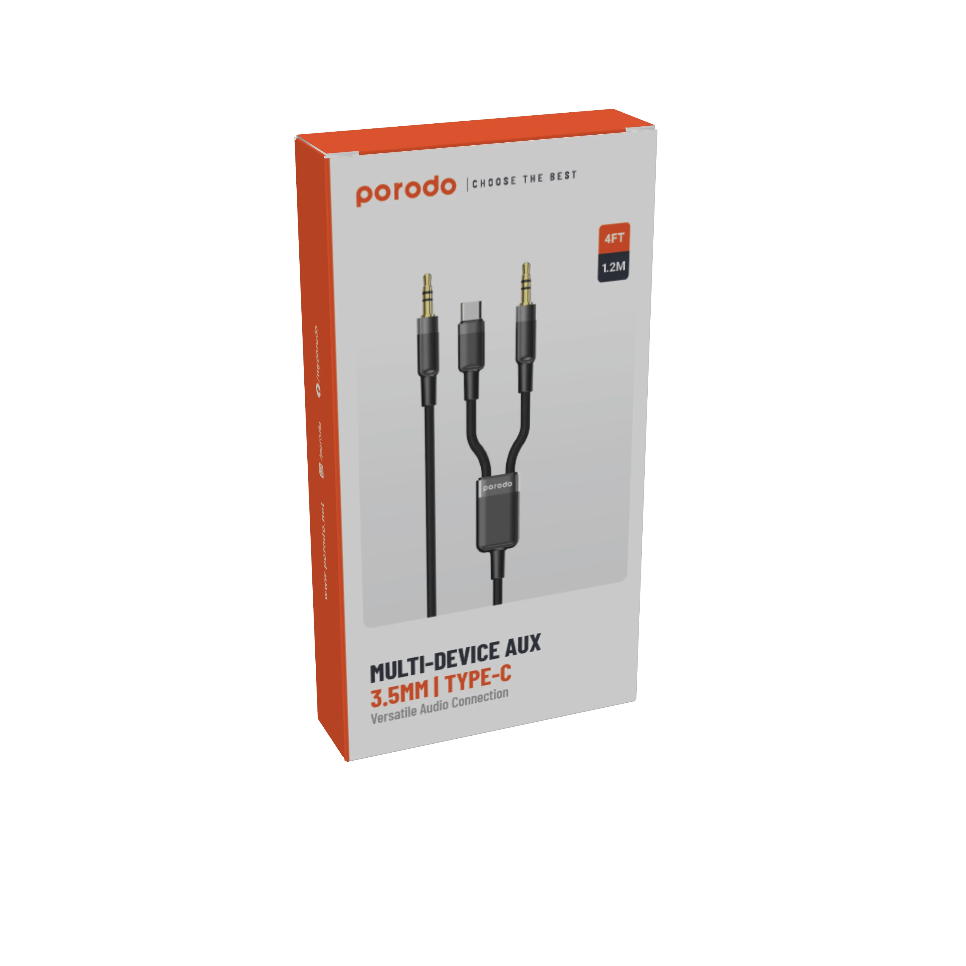 Porodo Multi-Device AUX 3.5mm to Type-C Cable 4ft/1.2m 3