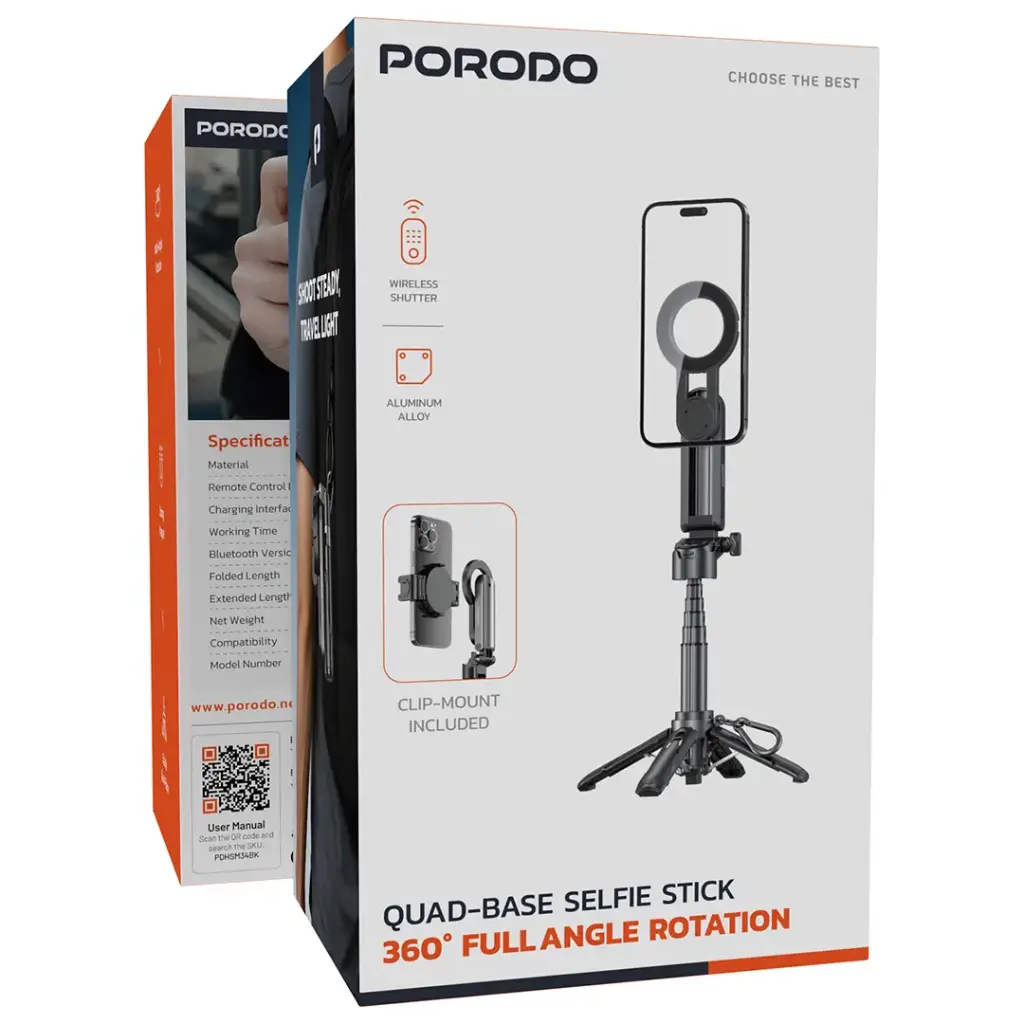 Porodo Quad Base Selfie Stick Handheld Camera Grip 2