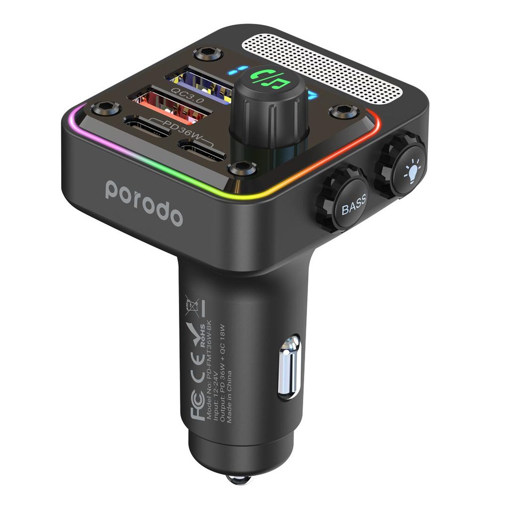 Porodo Quick-Charge FM Car Charger Dual USB-C &amp; USB-A 2