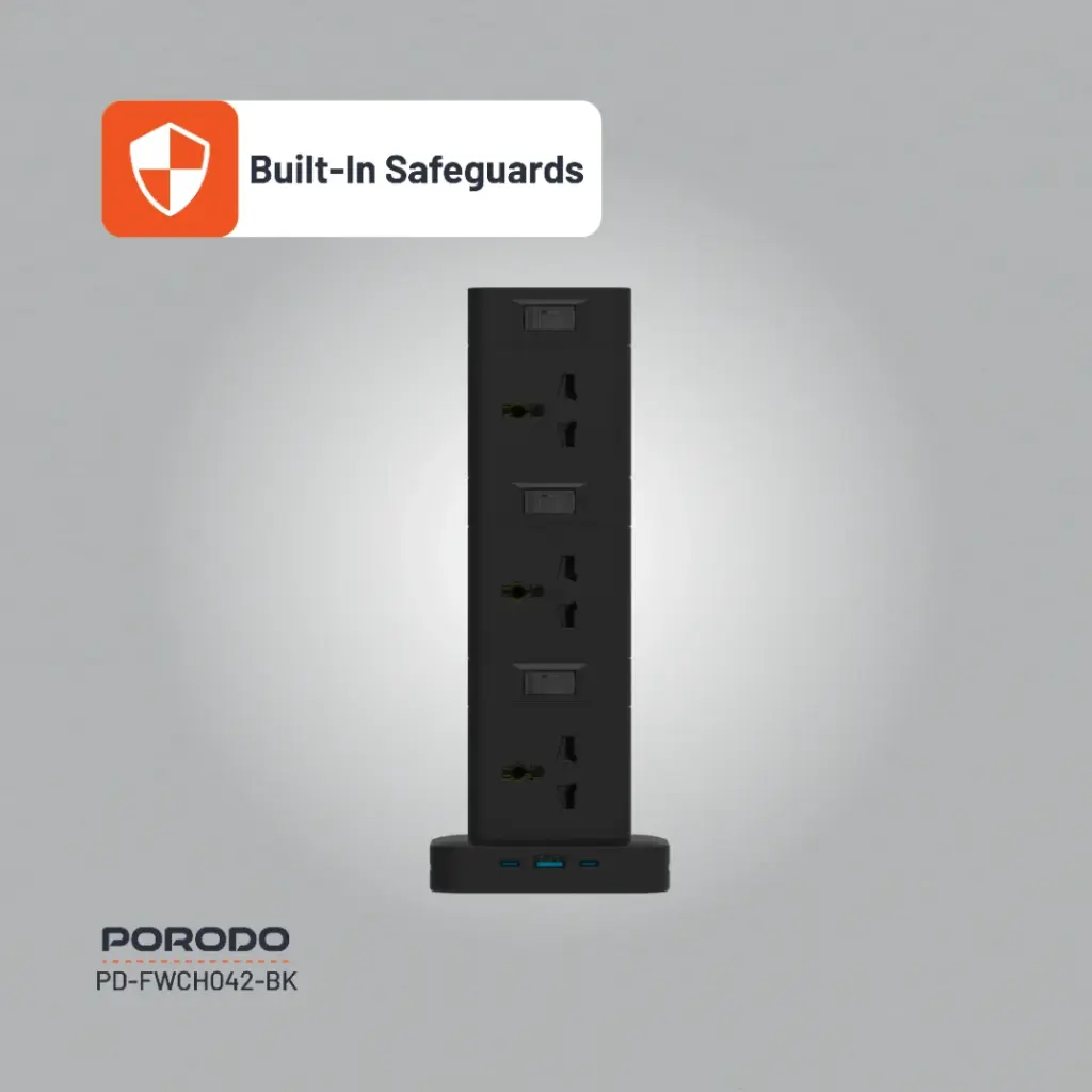 Porodo Three-Story 12AC Power Hub With USB-C PD &amp; Quick Charge 3.0 5
