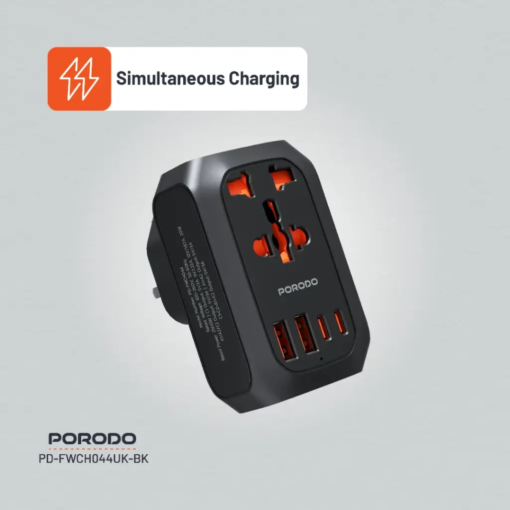 Porodo Universal AC Adapter Multi-Device Charging UK Plug 5