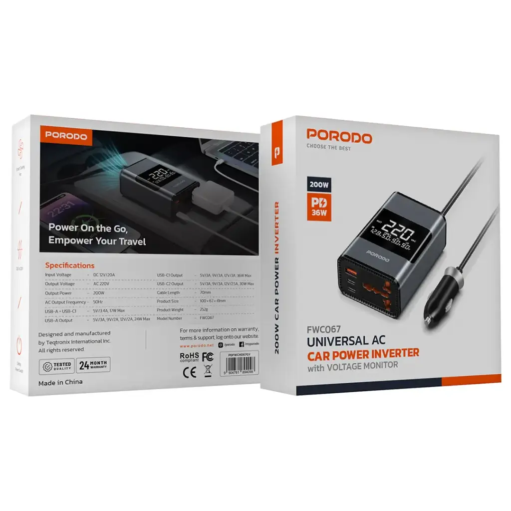 Porodo Universal AC Car Power Inverter 2