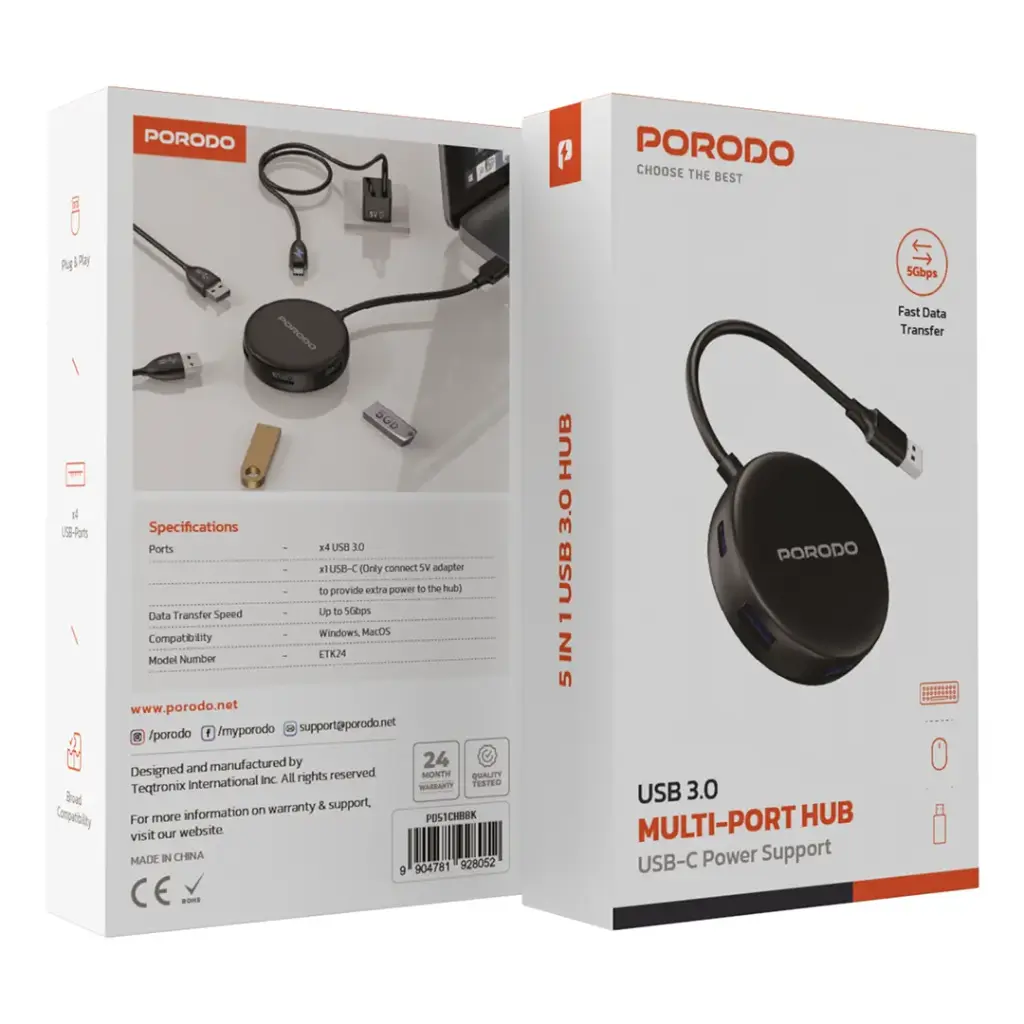 Porodo USB 3.0 4-Port Hub 2