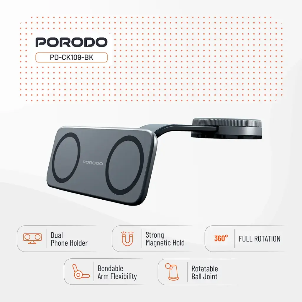 Porodo Vacuum &amp; Adhesive Magnetic Car Mount 7