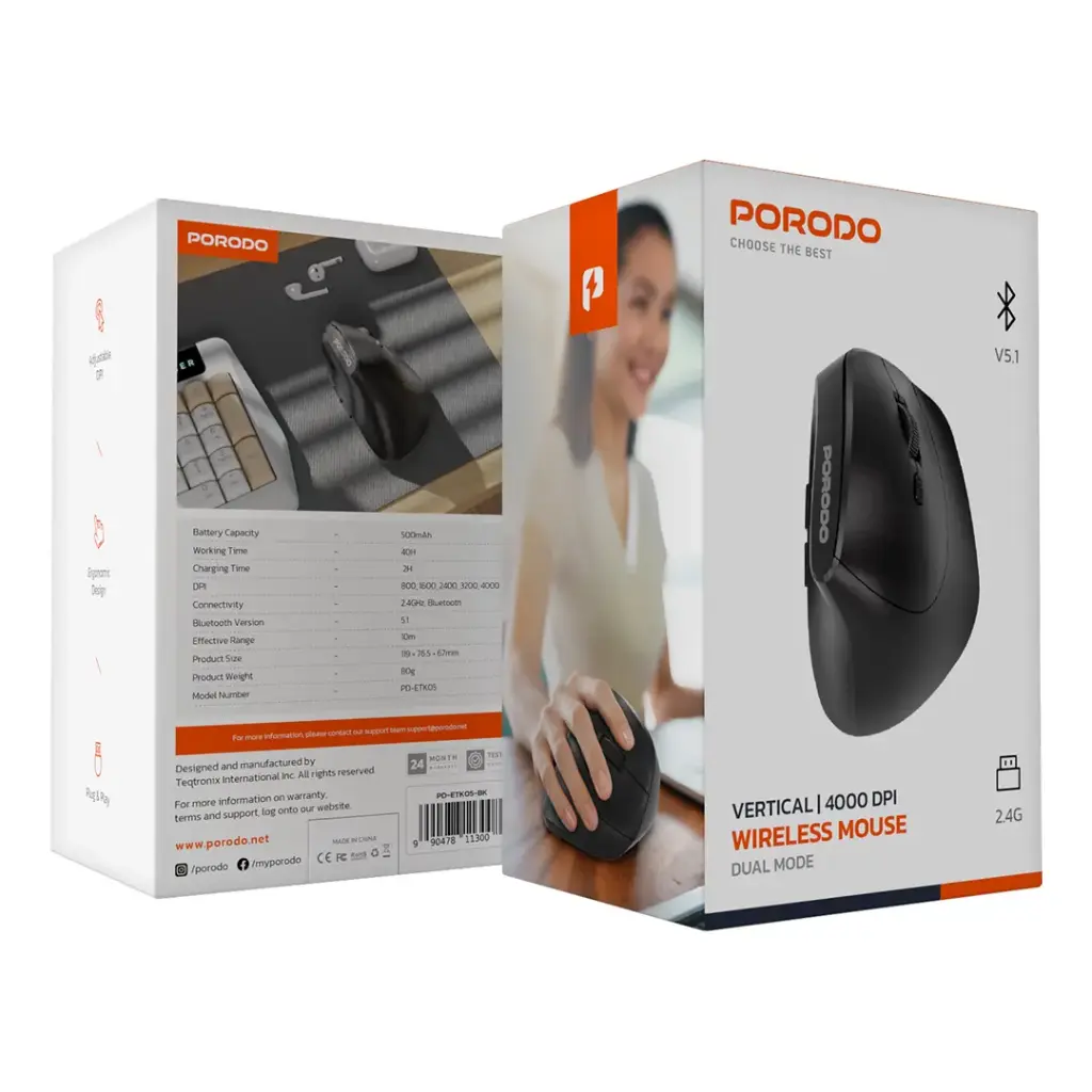 Porodo Vertical 4000 DPI Wireless Mouse 2