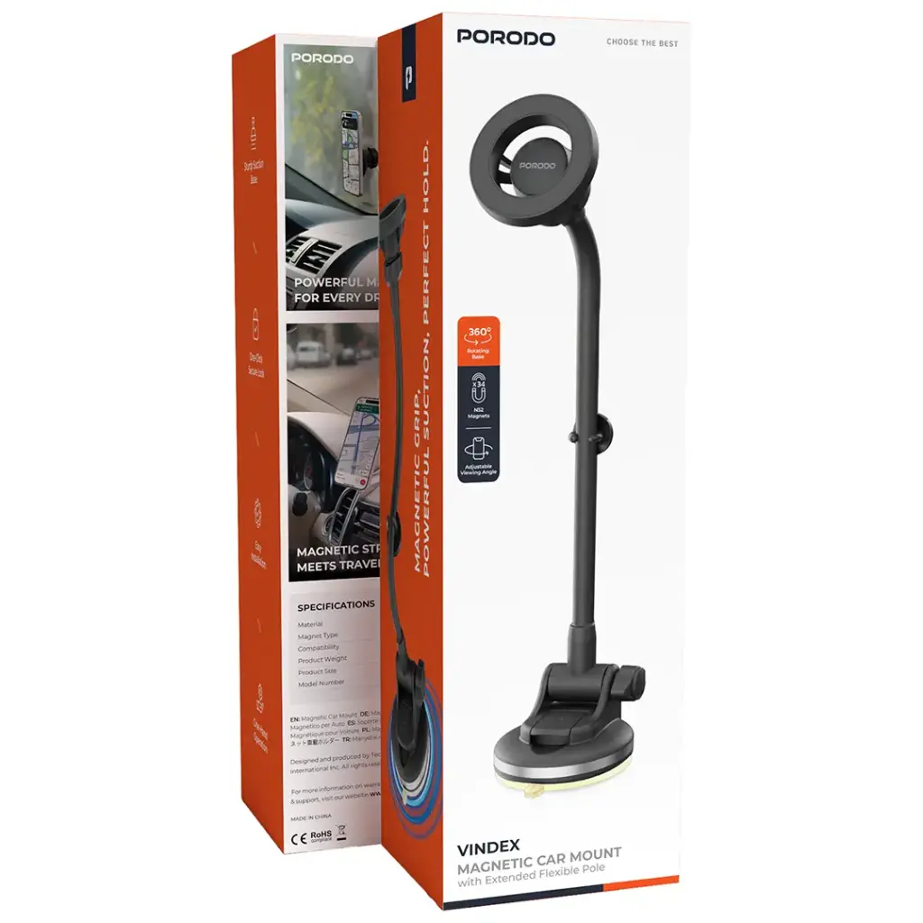 Porodo Vindex Magnetic Car Mount with Extended Flexible Pole 3