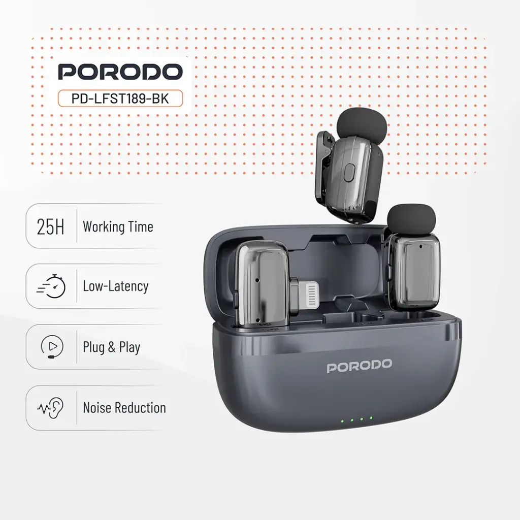 Porodo Wireless Lavalier Microphones Lightning Connector 7