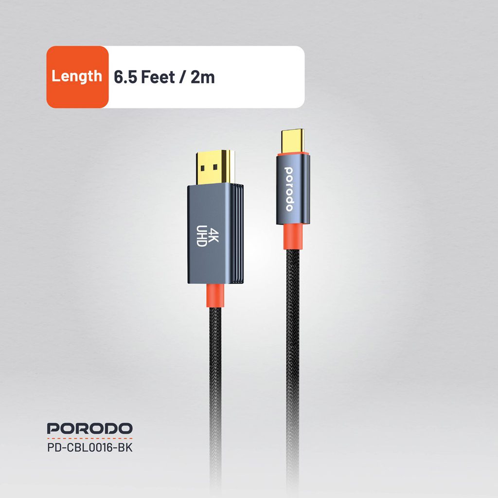 Porodo Woven Cable Type-C to HDMI 2