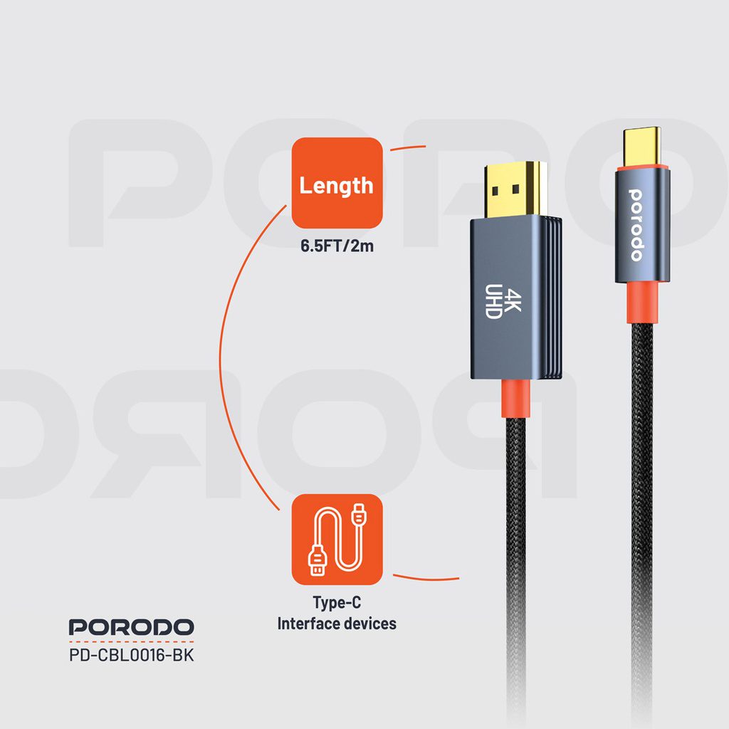 Porodo Woven Cable Type-C to HDMI 4