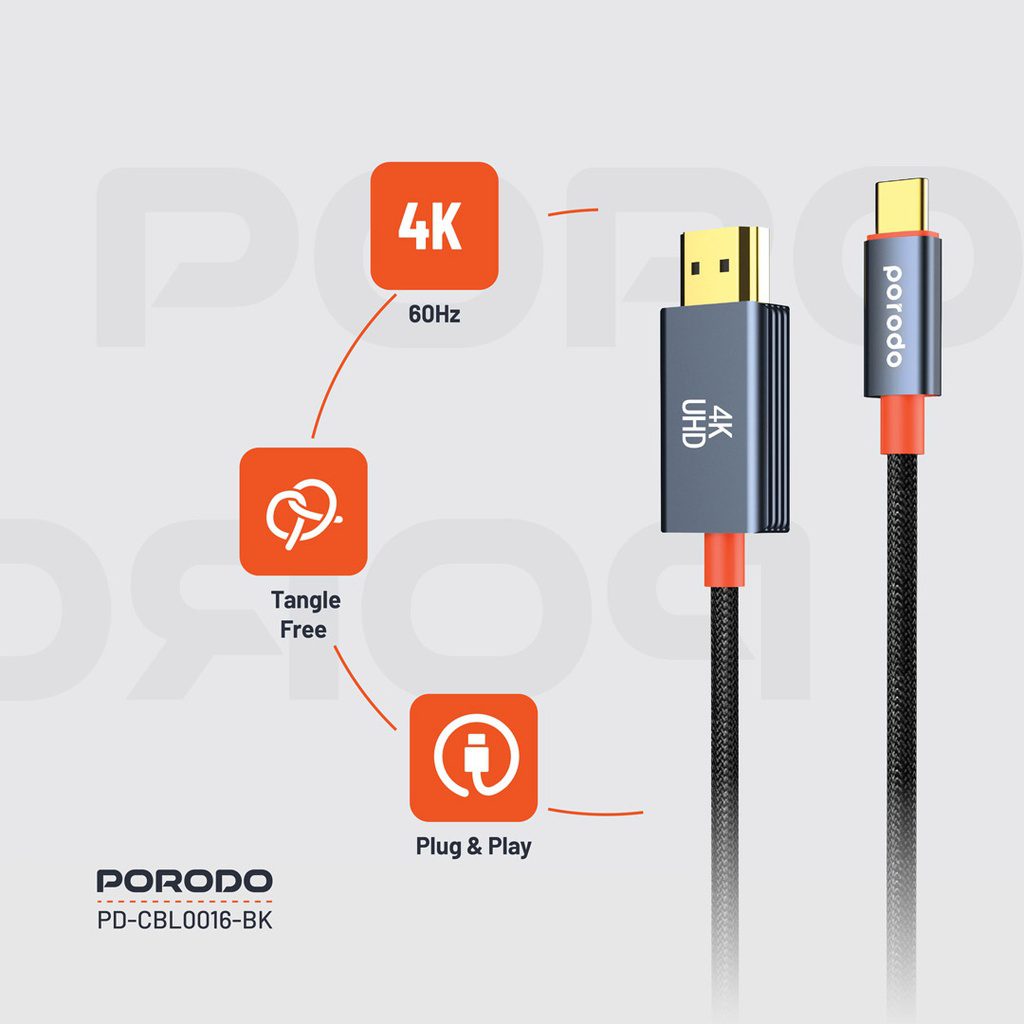 Porodo Woven Cable Type-C to HDMI 8