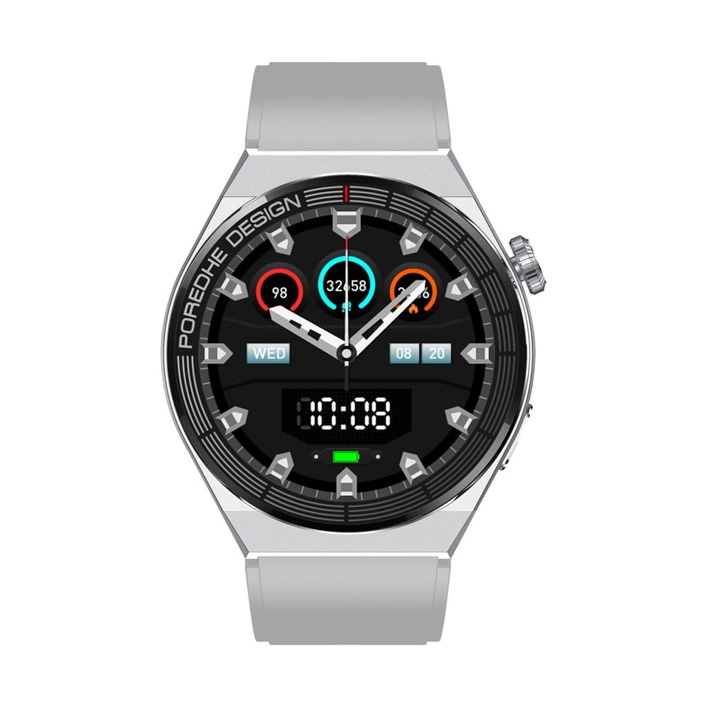 Porodo Zebro Smart Watch Silver dial + Grey Silicon Strap &amp; Silver Metal strap 4