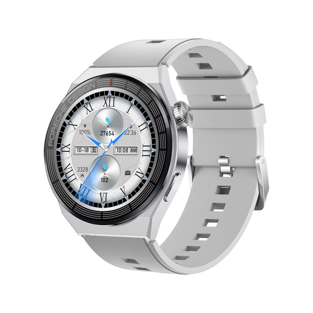 Porodo Zebro Smart Watch Silver dial + Grey Silicon Strap &amp; Silver Metal strap 5