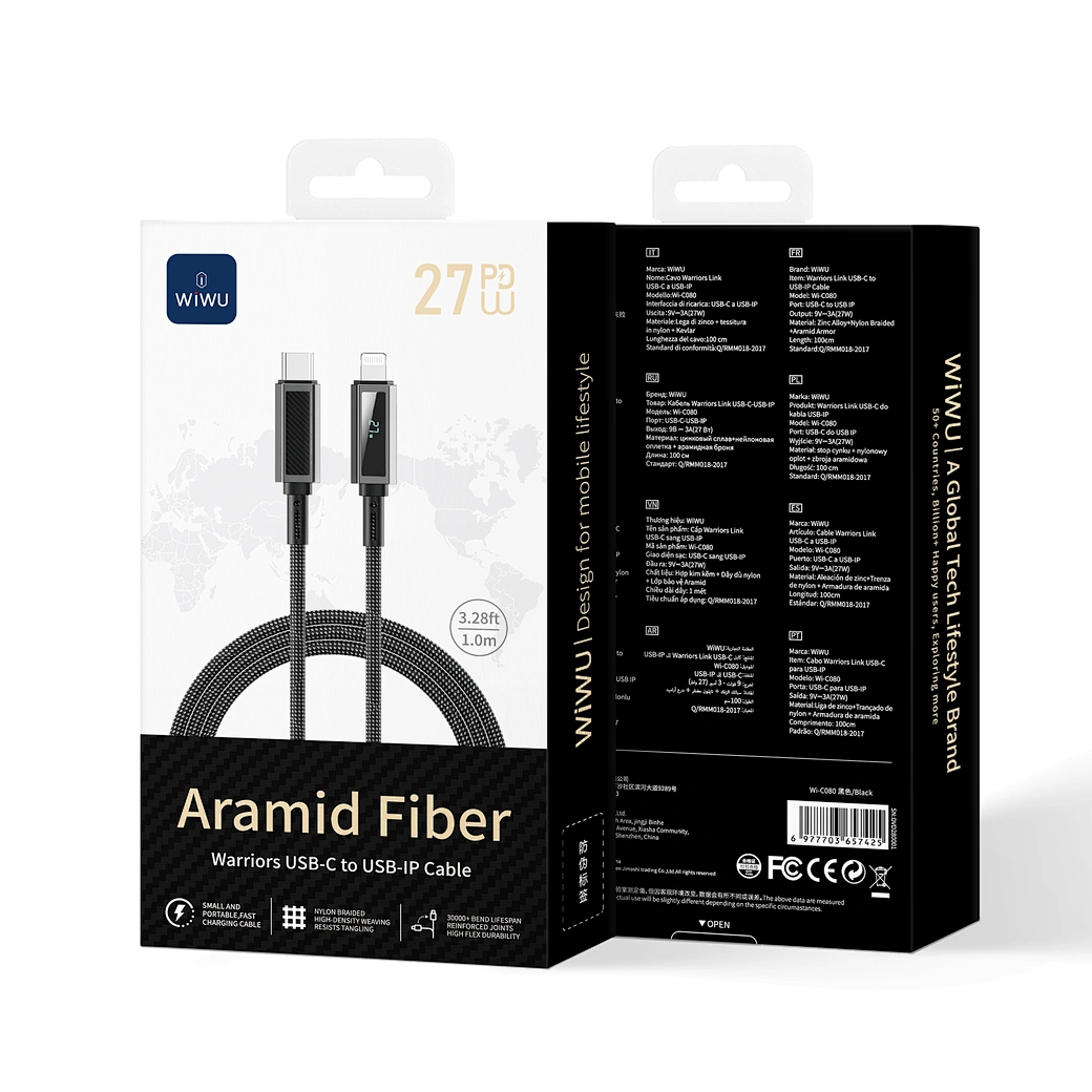 Braided USB-C to Lightning Charging Cable with LED Display 2